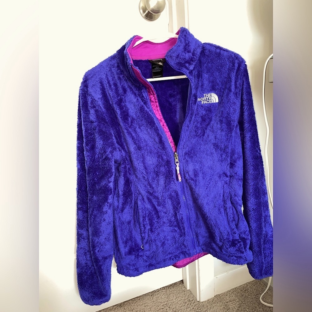 The North Face Purple (with Pink Accents) zip up fleece jacket, size medium